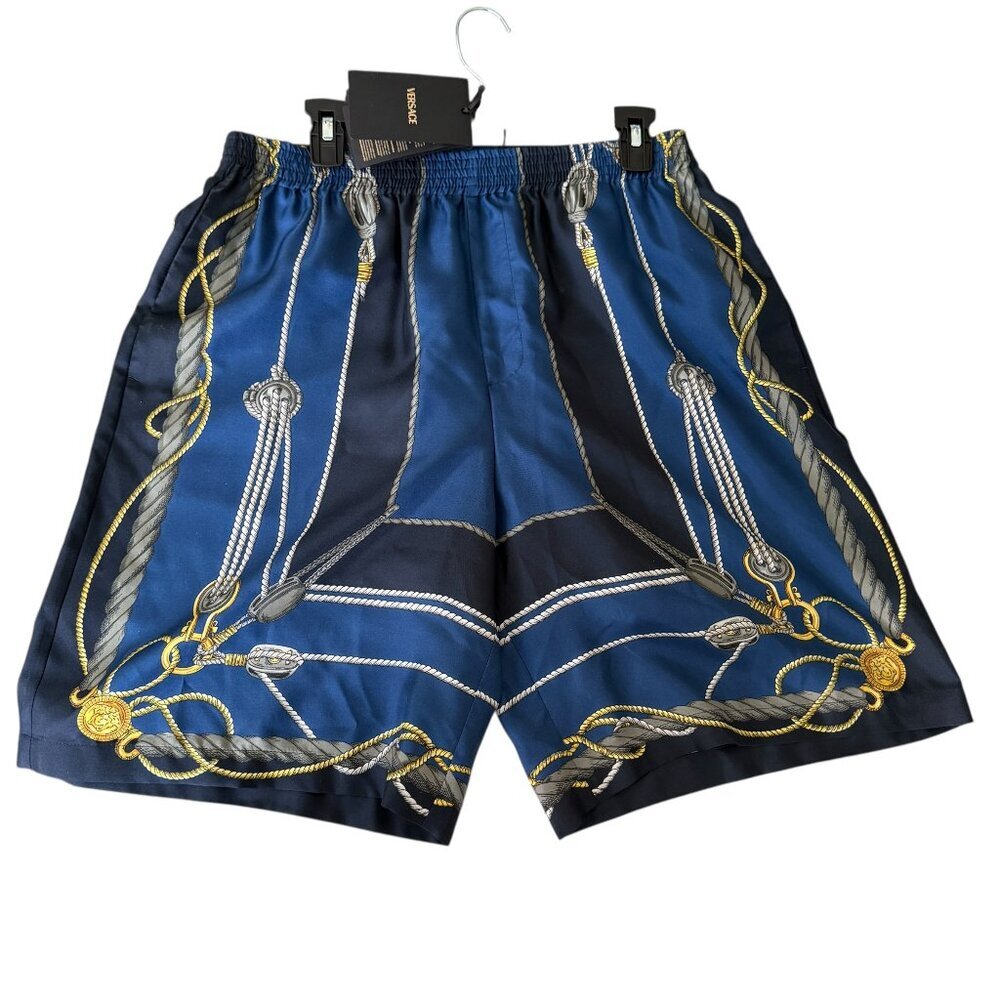 Versace Men's 1002476 Nautical Printe 100% Silk Twill Shorts, Size IT 48 (S)
